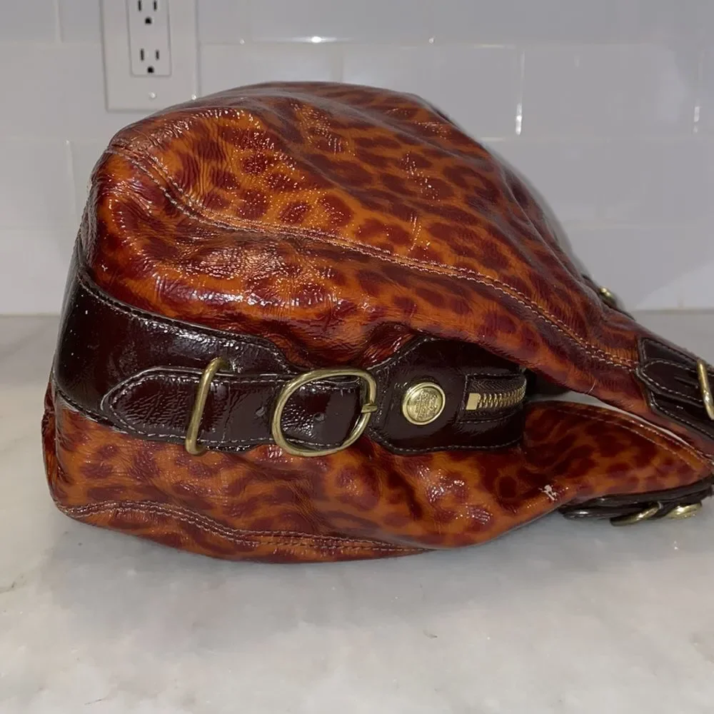 Coach Purse Handbag Leather Maggie Mia Ocelot Gloss Patent Hobo Shoulder Bag